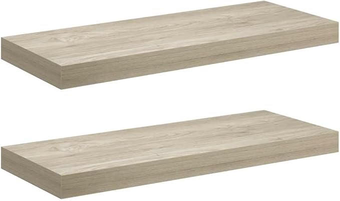 Set of 2 Floating Wall Shelves, Oak Finish Honeycomb MDF Modern Decorative Display Shelf for Living Room, Bedroom, and Office - Medium Size