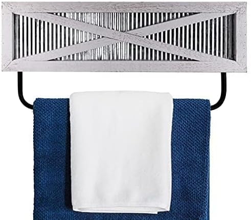 Autumn Alley Farmhouse Rustic Towel Rack Shelf Holder - Wood Towel Rack Basket Storage - Farmhouse Towel Holder for Rustic Bathroom and Farmhouse Kitchen Décor - Wall Mounted, Galvanized, Rustic White