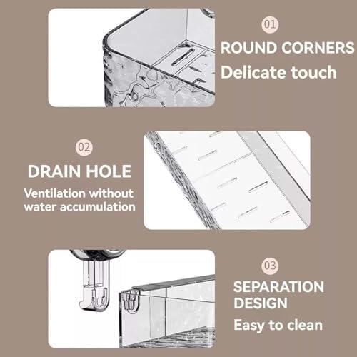 Wall-Mounted Suction Cup Bathroom Shelf Holder, No Drill Acrylic Storage Rack in Light Luxury Glacier Pattern with 4 Hooks - Clear Suction Cup Organizer for Easy Storage