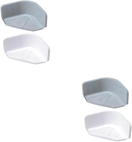 VILLCASE 2sets 2pcs No Punching Triangle Mounted Corner Shelf for Bathroom Kitchen Storage Grey White Durable Plastic Easy Installation Space Saving Design Draining Feature 2pcs*2