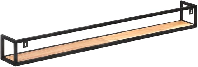Set of 2 Floating Wall Shelves, 63 Inch Long Solid Acacia Wood and Iron Industrial Display Shelves, Heavy Duty Wall Mounted Storage Shelves for Living Room Bedroom Decor