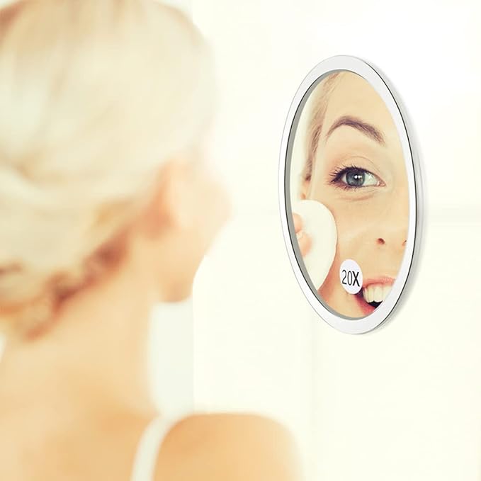 SANTOO 20X Magnifying Mirror - with 3 Mounting Suction Cups - Used for Precise Makeup - Eyebrows/Tweezing - Blackhead/Blemish Removal - Bathroom/Travel Makeup Mirror - 6 Inch Round (20X Magnifying)