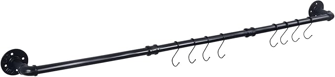HouseAid 48 Inch Industrial Pipe Towel Bar, Farmhouse Iron Hand Towel Holder, Vintage Style Towel Rod for Bathroom, Wall Mounted, Matte Black (Hook Included)