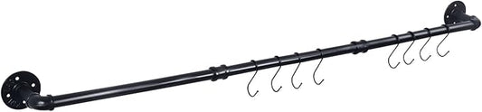 HouseAid 48 Inch Industrial Pipe Towel Bar, Farmhouse Iron Hand Towel Holder, Vintage Style Towel Rod for Bathroom, Wall Mounted, Matte Black (Hook Included)