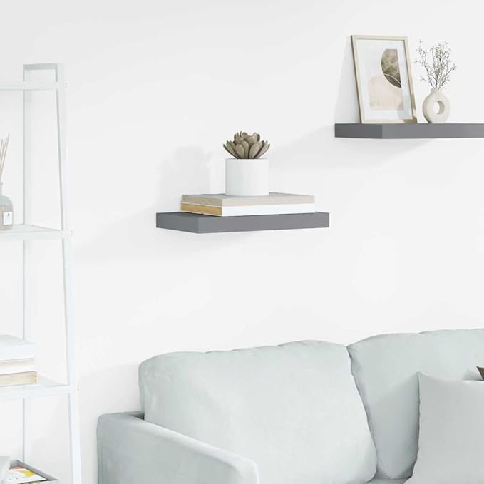 Floating Wall Shelf Modern Rectangular Display Shelves for Bedroom Living Room Matte Grey MDF 15.7 x 9.1 Inch Wall Mounted Storage Organizer