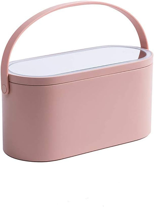 Travel Makeup Organizer Box with LED Mirror, Portable Makeup Case Touch Switch Home Cosmetic Box Jewelry Organizer Birthday Valentine's Day Gift for Women Girls,Pink