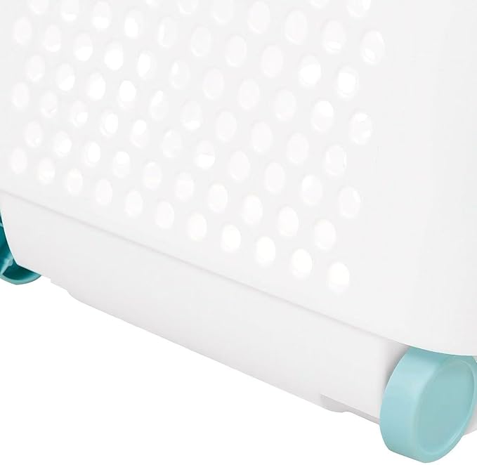 Heavy-Duty Plastic Wheeled Rolling Laundry Basket with Pop-Up Wide Handle, Ventilated Design, Easy to Clean, Spacious 70.52 Liters (2 Bushel), Large Capacity for Families, Dormitories, Laundry Rooms