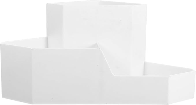Cabilock White Plastic Makeup Organizer Box Multipurpose Storage for Skincare Bathroom Organizer and Makeup Brush Holder with Corner Design