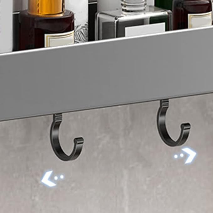 Keenso Gray Space Aluminum Bathroom Shelf, Wall Mounted Storage Rack, Drain, Hollow Design, Large Capacity, 30cm (Singler Layer with Hook)