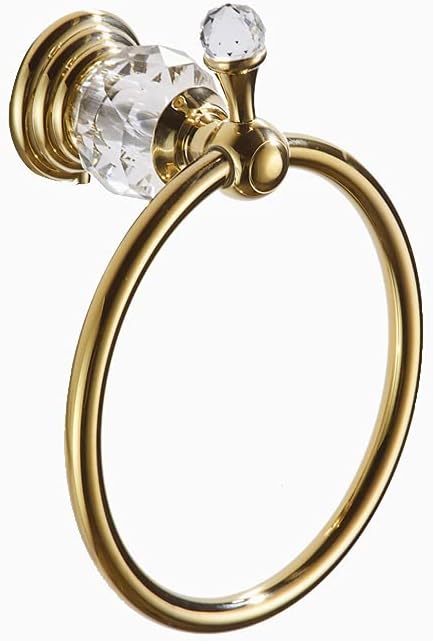 WOLIBEER Gold Towel Ring, Crystal Hand Towel Holder Polished Brass Bling Towel Bar Bathroom Accessories Wall Mounted
