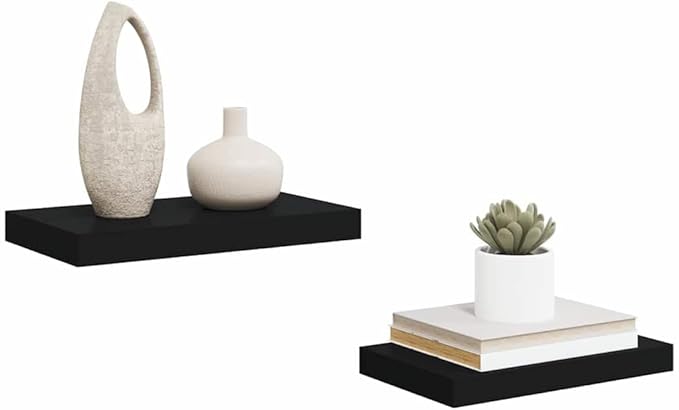 Set of 2 Floating Wall Shelves, Decorative Black Honeycomb MDF Shelving for Bedroom, Living Room, and Office Storage, Easy Mount Decor Display