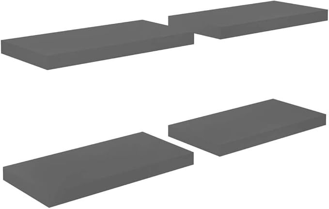 Floating Wall Shelves 4 Pack High Gloss Gray Modern Display Rack 19.7x9.1 Inches for Living Room Bedroom Office Decor with Invisible Mounting System