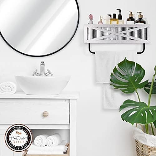 Autumn Alley Farmhouse Rustic Towel Rack Shelf Holder - Wood Towel Rack Basket Storage - Farmhouse Towel Holder for Rustic Bathroom and Farmhouse Kitchen Décor - Wall Mounted, Galvanized, Rustic White
