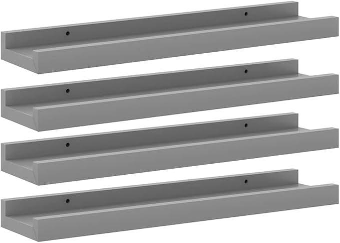 Wall Shelf Set of 4, Floating Shelves for Wall Storage, Modern MDF Rectangular Display Shelves for Bedroom, Living Room, Nursery, Grey