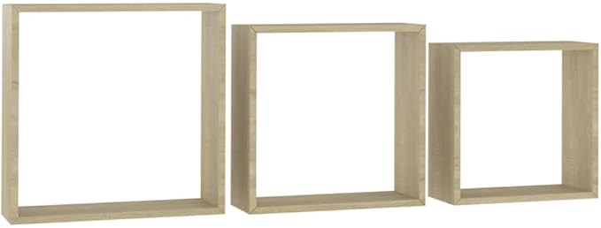 Wall Cube Shelves 3 pcs Sonoma Oak Modern Floating Shelves Set for Living Room Bedroom Decor with Invisible Mounting System for Photos Books Display