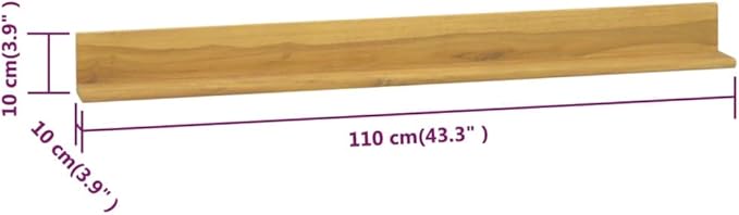 Set of 2 Solid Teak Wood Floating Shelves, 43.3 Inch Wall Mounted Display Ledge for Bathroom, Bedroom, Living Room, Indoor and Outdoor Storage Organization, Brown