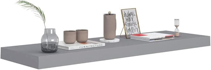 Floating Wall Shelves 2 Pack Gray Modern Display Rack 31.5x9.3x1.5 Inches MDF Board with Invisible Mounting System for Living Room Bedroom Home Decor