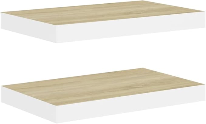 Floating Wall Shelves 2 Pack Oak White 15.7x9.1 Inches Modern Invisible Mount Display Rack for Living Room Bedroom Office Decor Books Awards Collectibles