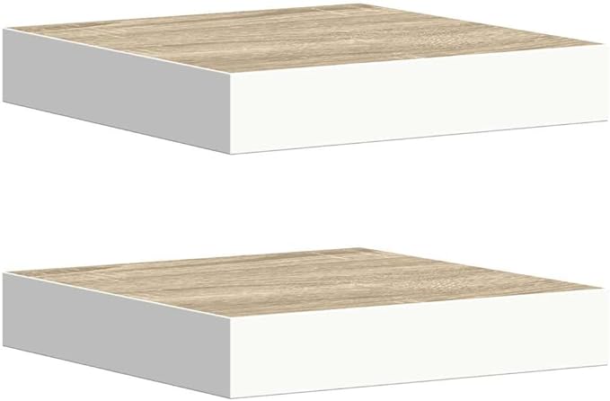 Floating Wall Shelves Set of 2, Invisible Mounting Modern Display Shelves for Living Room Bedroom, Oak White MDF Board with Metal Frame, 9. 1x9. 3x1. 5 Inch, Holds 11lb Installation Storage Rack