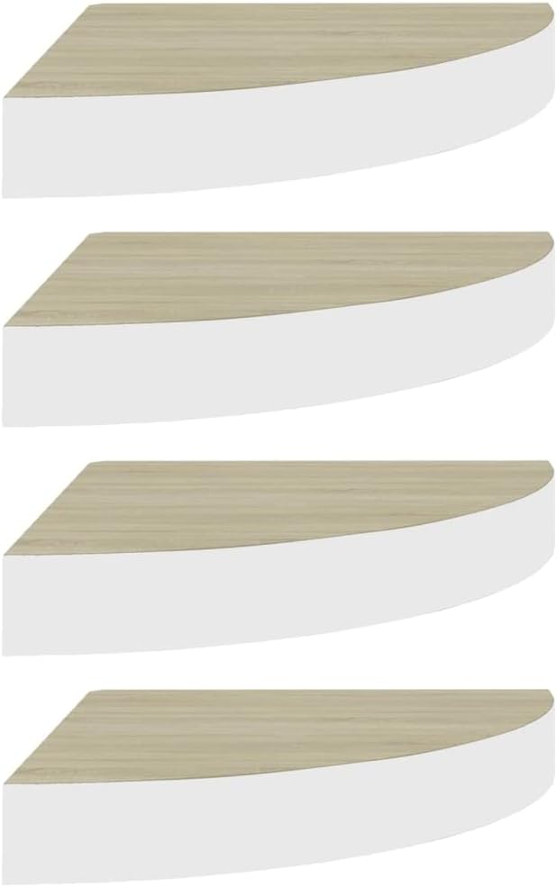 4-Pack Corner Floating Shelves Wall Mounted 9.8x9.8 Inch Oak & White Honeycomb MDF with Metal Frame for Bathroom Bedroom Living Room Decor