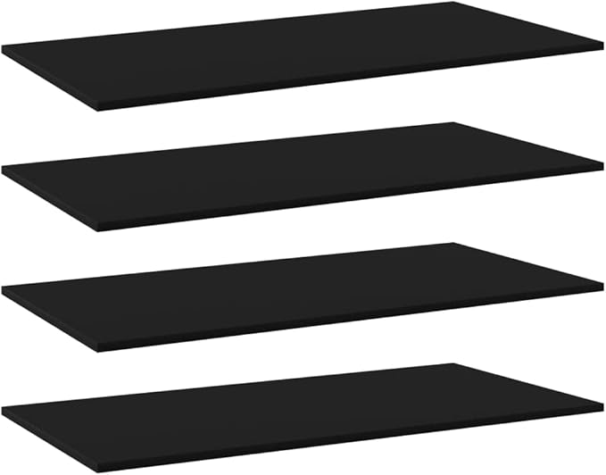 Wall Mounted Bookshelf Set of 4 Black Engineered Wood Simple Shelves for Display and Storage Modern Minimalist Design Space Saving Solution