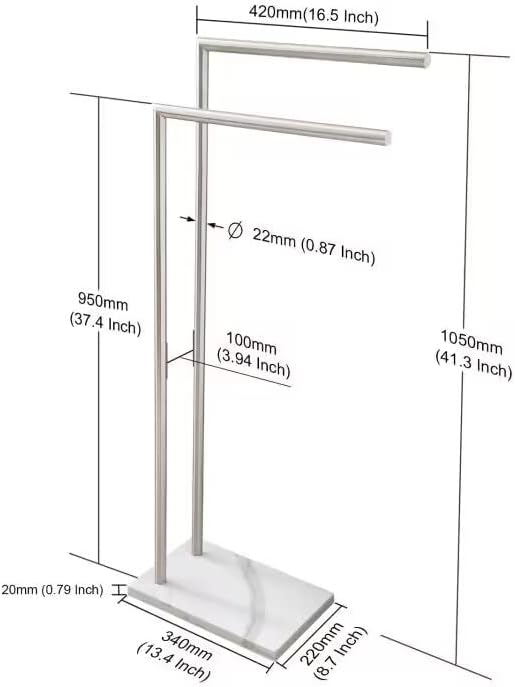 EADOT 41 Inch Standing Towel Rack Double L Shape Bath Towel Sheet Holder with Marble Base for Bathroom Floor Next to Tub or Shower Towel Stand for Bathroom Floor Stainless Steel Brushed Nickel