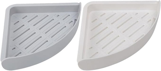 2Pcs Wall Mounted Corner Shelf for Bathroom and Kitchen Triangular Storage Racks with Hollow Drain Design Easy to Install Toiletry Organizer Gray White