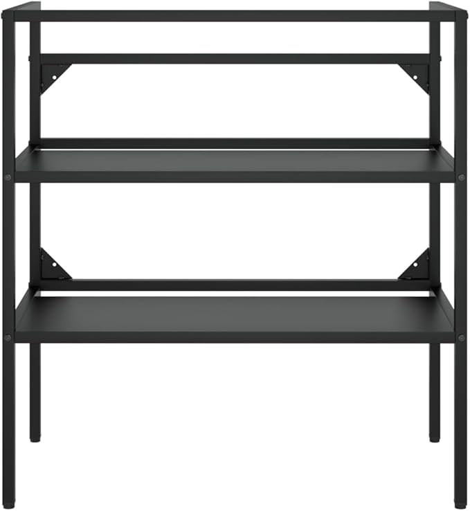 Modern Black Bathroom Sink Frame with Two Shelves, 31.1x15.0 Inch Rectangular Iron Stand for Indoor Vanity, Durable Powder-Coated Storage Organizer
