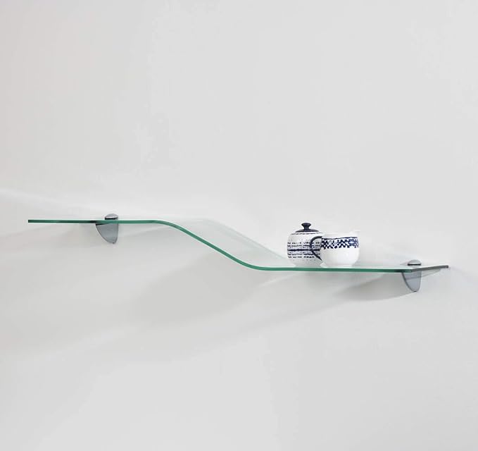 LTL Home Products GLWAVECLKIT Wallscapes Allure Glass Wave Floating Wall Shelf, 8" x 40", Clear Glass