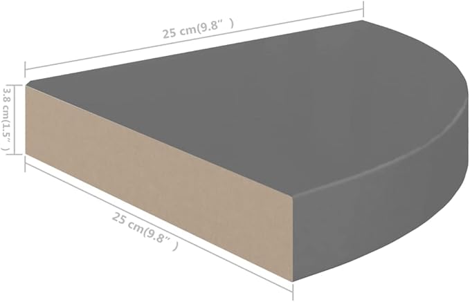 Floating Corner Shelf High Gloss Gray 9.8"x9.8"x1.5" Honeycomb MDF Wall Mount Shelves with Invisible Bracket for Bathroom Bedroom Living Room Decor Display