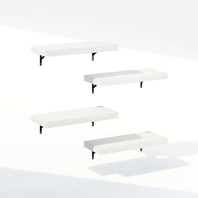 Furinno Tanna Floating Shelves for Wall Set of 4, 22-Inch Bathroom Wall Shelf, Wall Mounted Shelf, for Bathroom Organizers and Storage, Living Room, White Texture