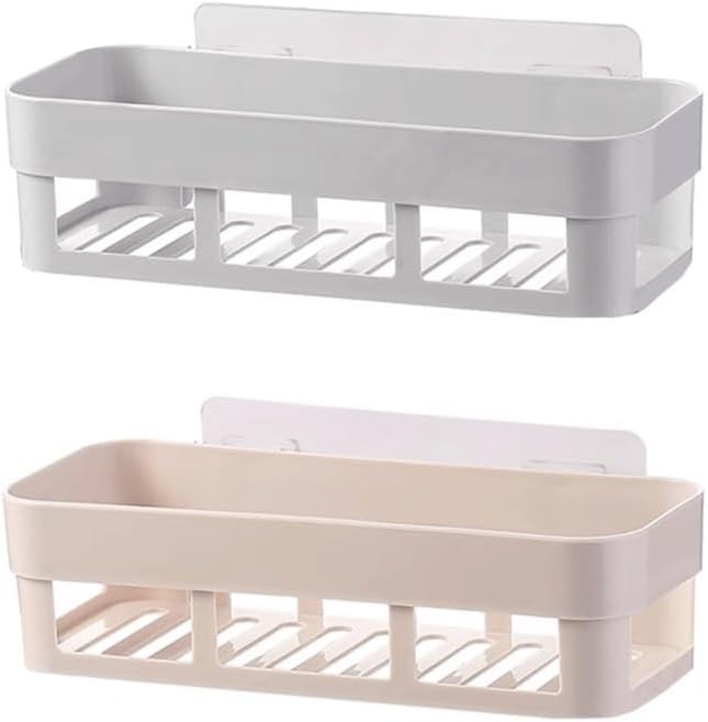 Bathroom Shelves 2 Shelves Toilet Simple Plastic Storage Rack Toilet Washstand Wall Mounted Storage Rack Non Perforated Storage Rack Bathroom Organizers and Storage(Gray+Khaki)