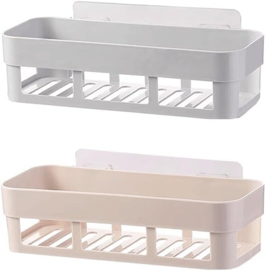 Bathroom Shelves 2 Shelves Toilet Simple Plastic Storage Rack Toilet Washstand Wall Mounted Storage Rack Non Perforated Storage Rack Bathroom Organizers and Storage(Gray+Khaki)