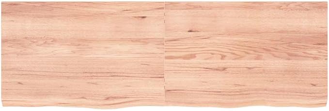 Light Brown Solid Oak Wood Bathroom Countertop 70.9"x23.6"x(0.8"-2.4") Treated Vanity Top with Live Edge Handmade for Shelf Desk Table