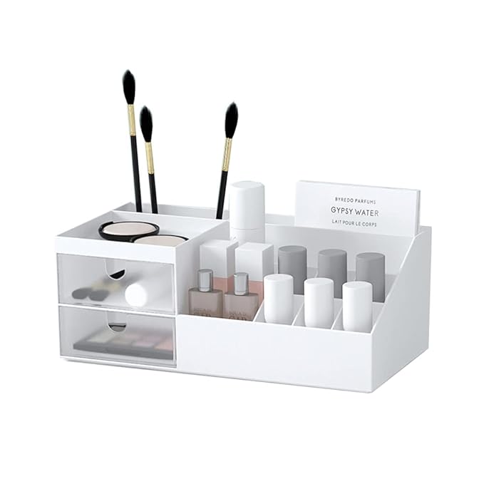 AfooBezos White Makeup Organizer For Makeup Desk Organizers, Makeup Organizers Small Nail Desk Organizer Makeup, Make Up Organizer Skincare Organizer Make Up Holder