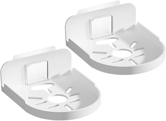 FOMIYES 2pcs No Drill Floating Wall Shelf for Security and Monitor Holder, Small White Round Mini Shelf for Bathroom and Home Storage Organizer