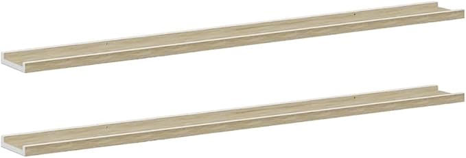 Floating Wall Shelves Set of 2, White and Sonoma Oak Wood Look, 45.3 Inch Long Modern Farmhouse Shelves for Living Room, Bedroom, Bathroom, Sturdy MDF Storage for Decor, Books, Plants