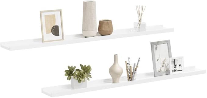 Wall Shelves 2 Pack, High Gloss White Floating Shelves 39.4 Inch for Living Room Bedroom, Modern Decorative Storage Shelf for Books Plants Decor, Easy Mount MDF Board with 11 lb Load Capacity