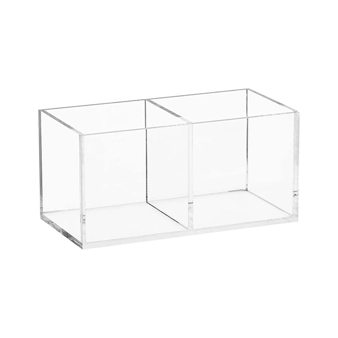 Acrylic Makeup Organizer and Storage, Makeup Brush Holder Organizer 2 Cube Sections, Clear Makeup Cosmetic Lipstick Bin Organizer for Drawer, 5.1'' ?? 2.6'' ?? 2.4''