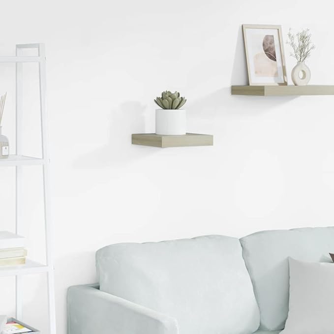 Small Floating Wall Shelf, Square Oak Wood Display Ledge for Living Room, Bedroom or Office, Modern Minimalist Wall Mounted Storage Rack, 9.3 x 9.1 x 1.5 Inch
