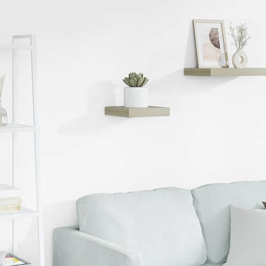 Small Floating Wall Shelf, Square Oak Wood Display Ledge for Living Room, Bedroom or Office, Modern Minimalist Wall Mounted Storage Rack, 9.3 x 9.1 x 1.5 Inch