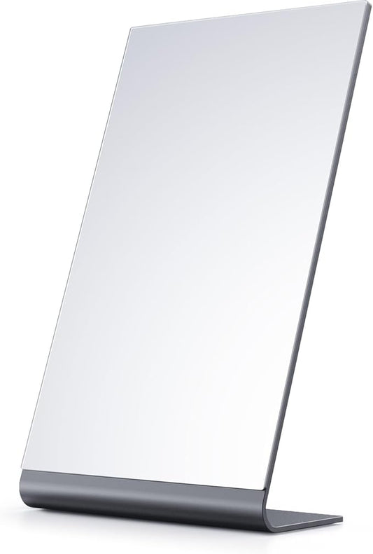 NEZZOE 12"x7" Frameless Flat Makeup Mirror, Free Standing Vanity Mirror for Bathroom Countertop, Desk or Jewelry Display, Perfect for Makeup & Shaving, Space Black