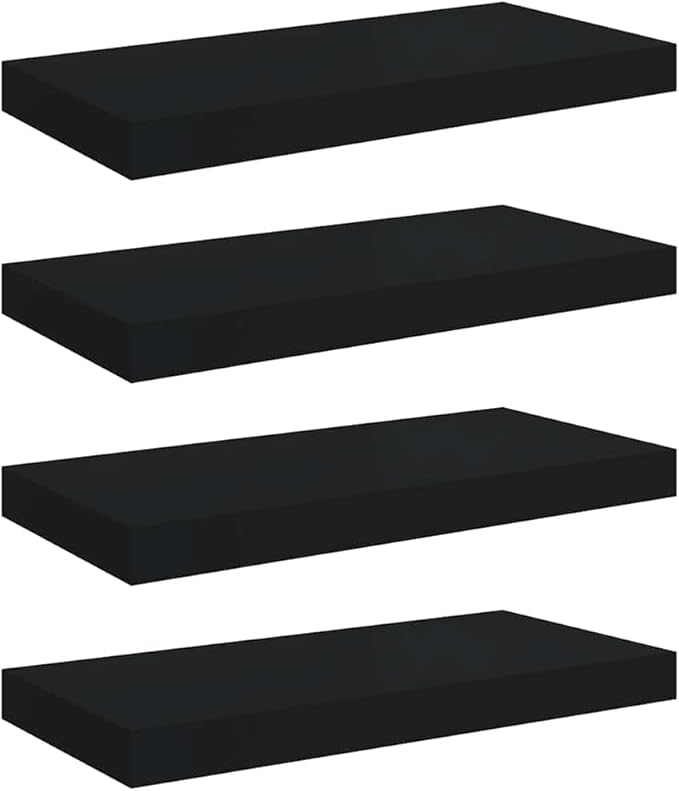 Floating Wall Shelves Set of 4, Black Modern Invisible Mounting Display Rack, 19.7x9.1 Inches MDF Board for Living Room Bedroom Decor, Holds 15.4lb Each for Books Plants Photos Awards