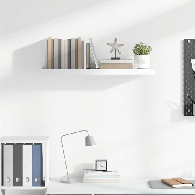 Floating Wall Shelf, Modern High Gloss White Honeycomb MDF Storage Display Ledge for Bedroom, Living Room, and Office, 31.5 Inch Invisible Mounting Decorative Shelving