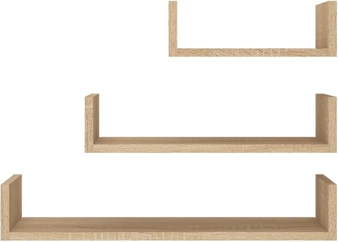 Set of 3 Floating Shelves, Sonoma Oak Engineered Wood Wall Mounted Storage Display Racks for Bedroom, Living Room, Kitchen, Small, Medium, Large