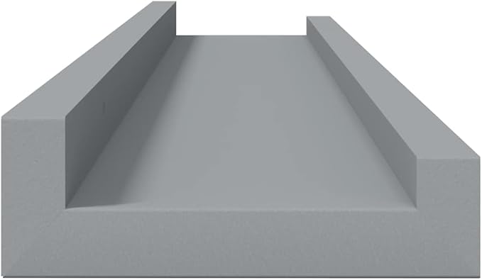 Floating Picture Frame Ledge Shelf Set of 2, 23.6-Inch Wall Mounted Display Shelves for Photos, Art, and Decor, Modern Grey MDF Storage Organizer