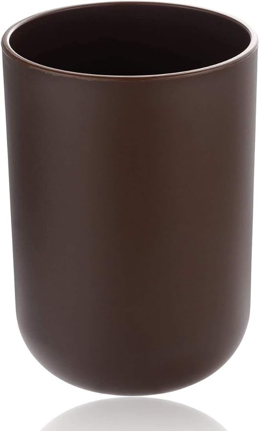 6 Pcs Plastic Bathroom Accessory Set Luxury Bath Accessories Bath Set Lotion Bottles, Toothbrush Holder, Tooth Mug, Soap Dish, Toilet Brush, Trash Can, Rubbish Bin (Brown)