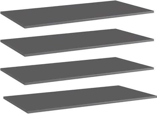 Set of 4 High Gloss Grey Engineered Wood Wall Shelves, Minimalist Floating Style Shelf Set for Modern Living Room and Kitchen Display