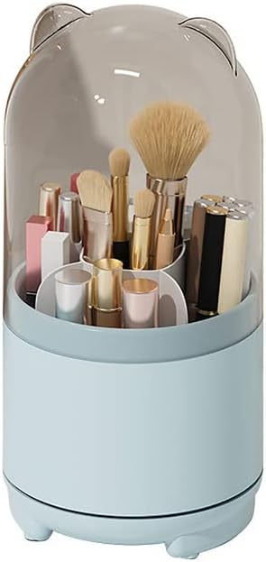 Rotating 360 Makeup Brush Holder Organizer with Lid Storage for with Clear Acrylic Spinning Cosmetics Holders Storage Cup for Vanity Desktop Bathroom Countertop