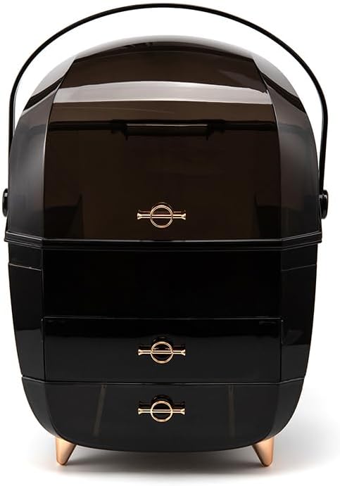 Makeup Organizer Skincare Organizers, Cosmetic Organizer Box for Countertop with Lid and Drawers, Make Up Storage Organizer with Waterproof & Dustproof Cover for Vanity Women Girls (Black)